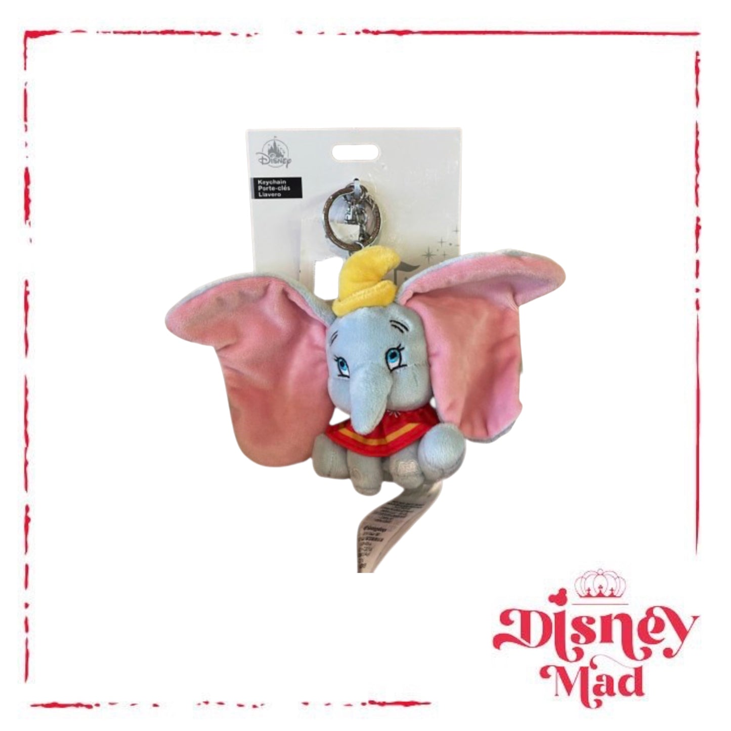 Disney Parks Dumbo Plush Keychain With Feather Charm