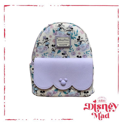 Loungefly Mickey and Minnie Mouse Floral Mini Backpack - Disney Parks