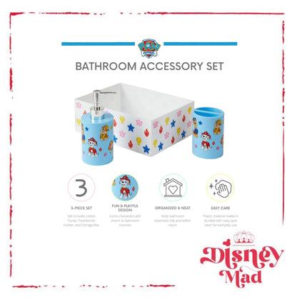 PAW Patrol 3-Piece Bathroom Accessory Set, Toothbrush Holder, Soap Pump, Storage Bin