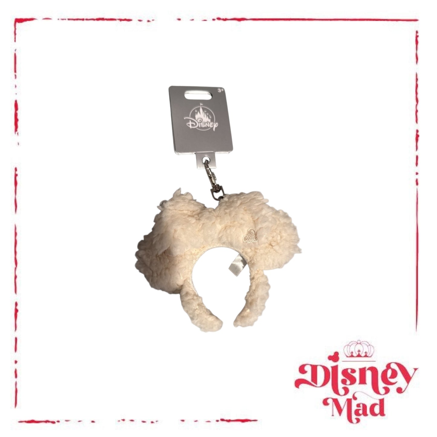 Disney Parks Minnie Mouse Headband Ears Sherpa Bag Clip Charm Keychain