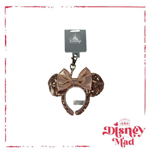 Disney Parks Minnie Mouse Rose Gold Headband Ears Bag Clip Charm Keychain
