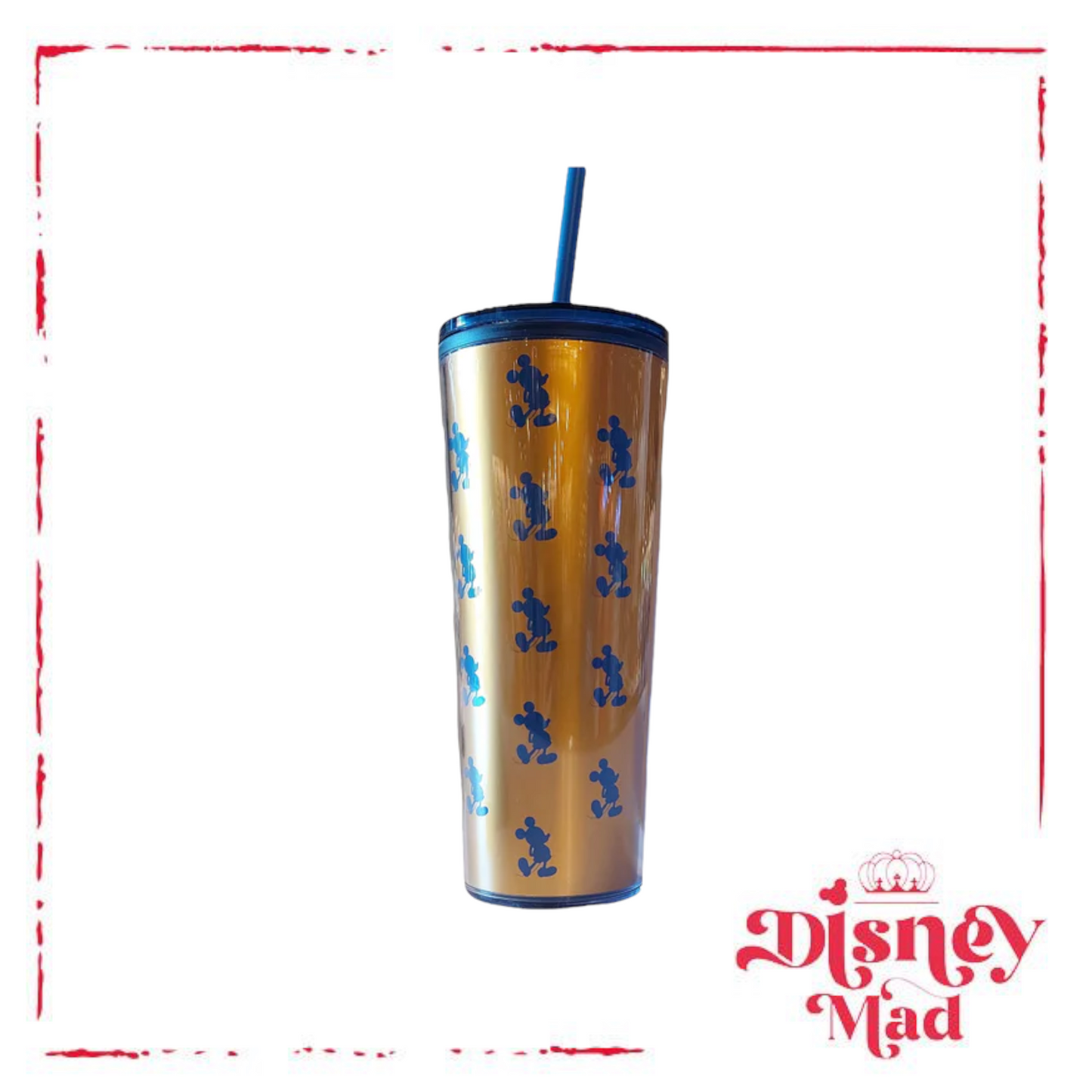 Walt Disney World Blue & Gold Mickey Mouse Tumbler With Straw