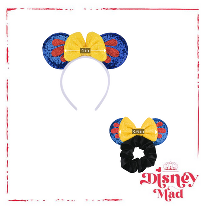 Sequin Mouse Ears Headband With Matching Scrunchie - Yellow And Blue