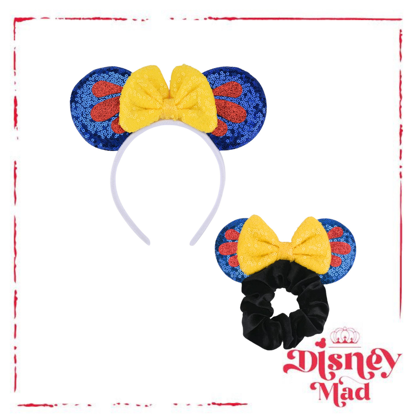 Sequin Mouse Ears Headband With Matching Scrunchie - Yellow And Blue