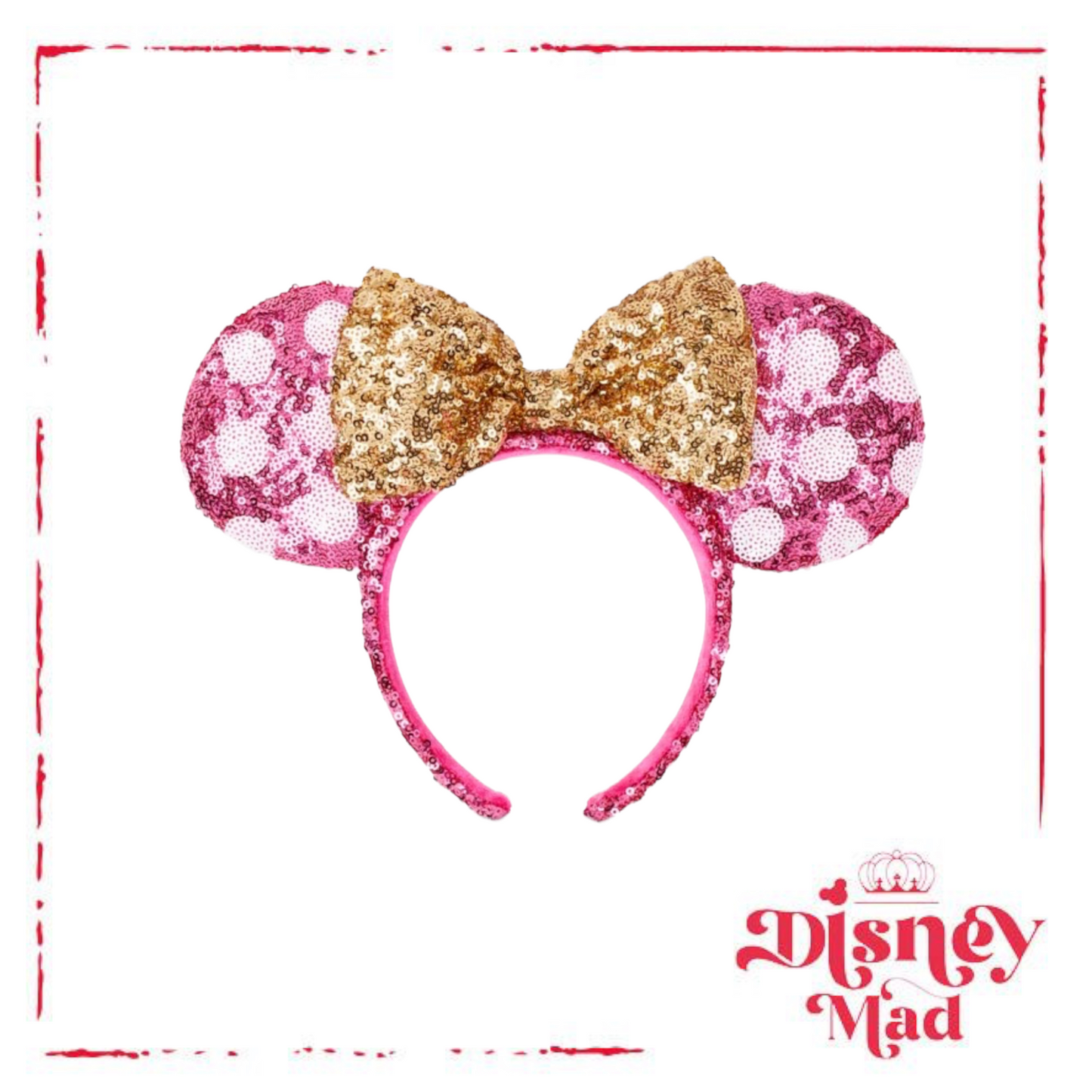 Disney Ears Headband Minnie Mouse Sequinned Hot Pink & Gold