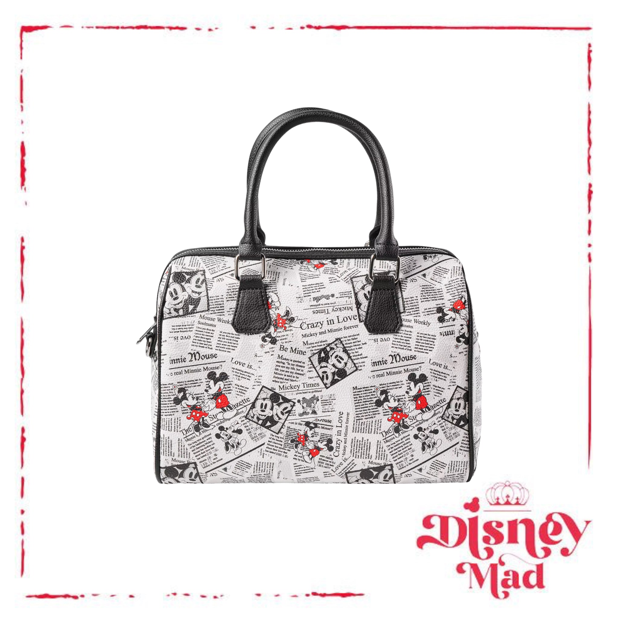 Disney Mickey and Minnie Mouse deals Newsprint Satchel Bag Removable Crossbody Strap