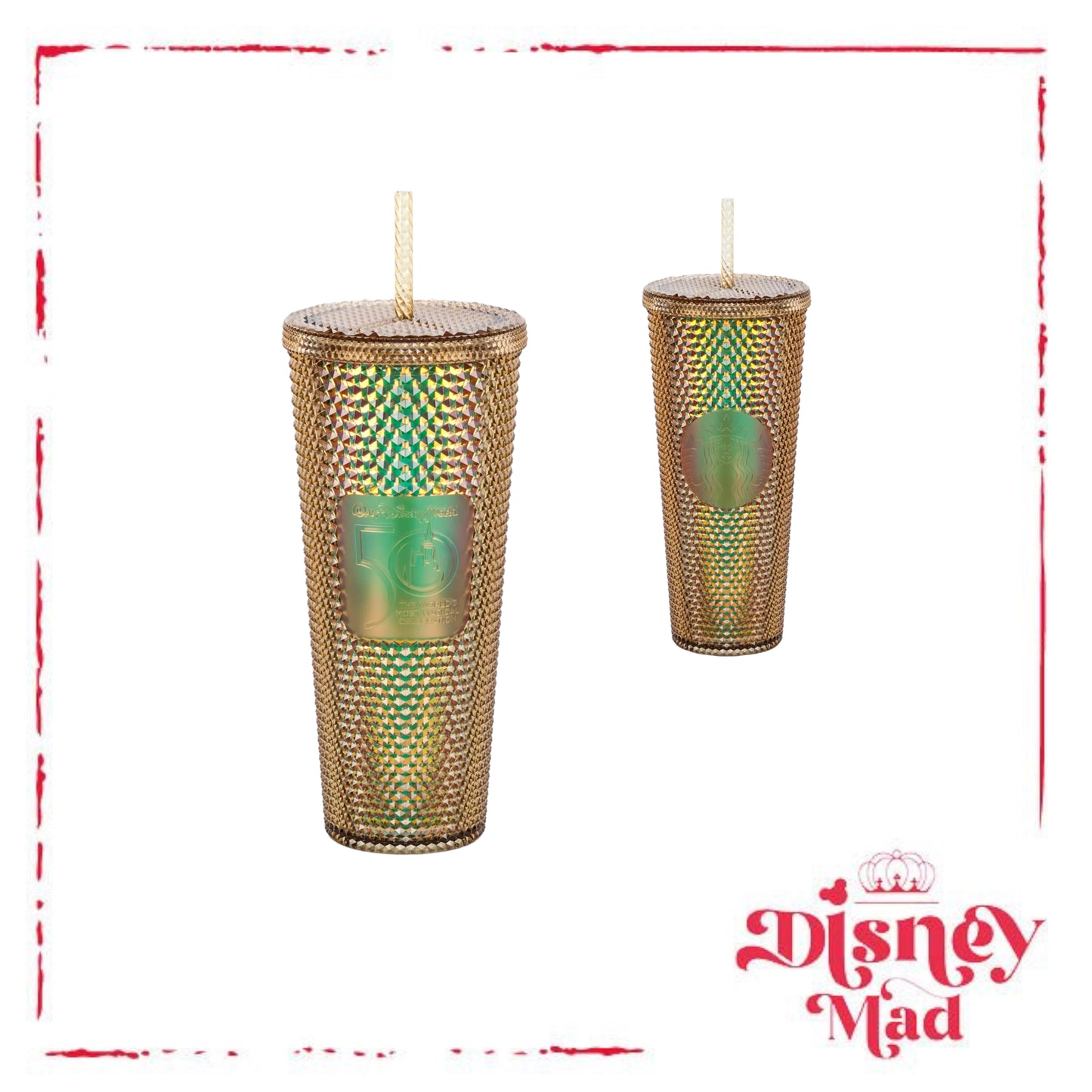 Walt Disney World 50th Anniversary Geometric Starbucks Tumbler with Straw – Gold