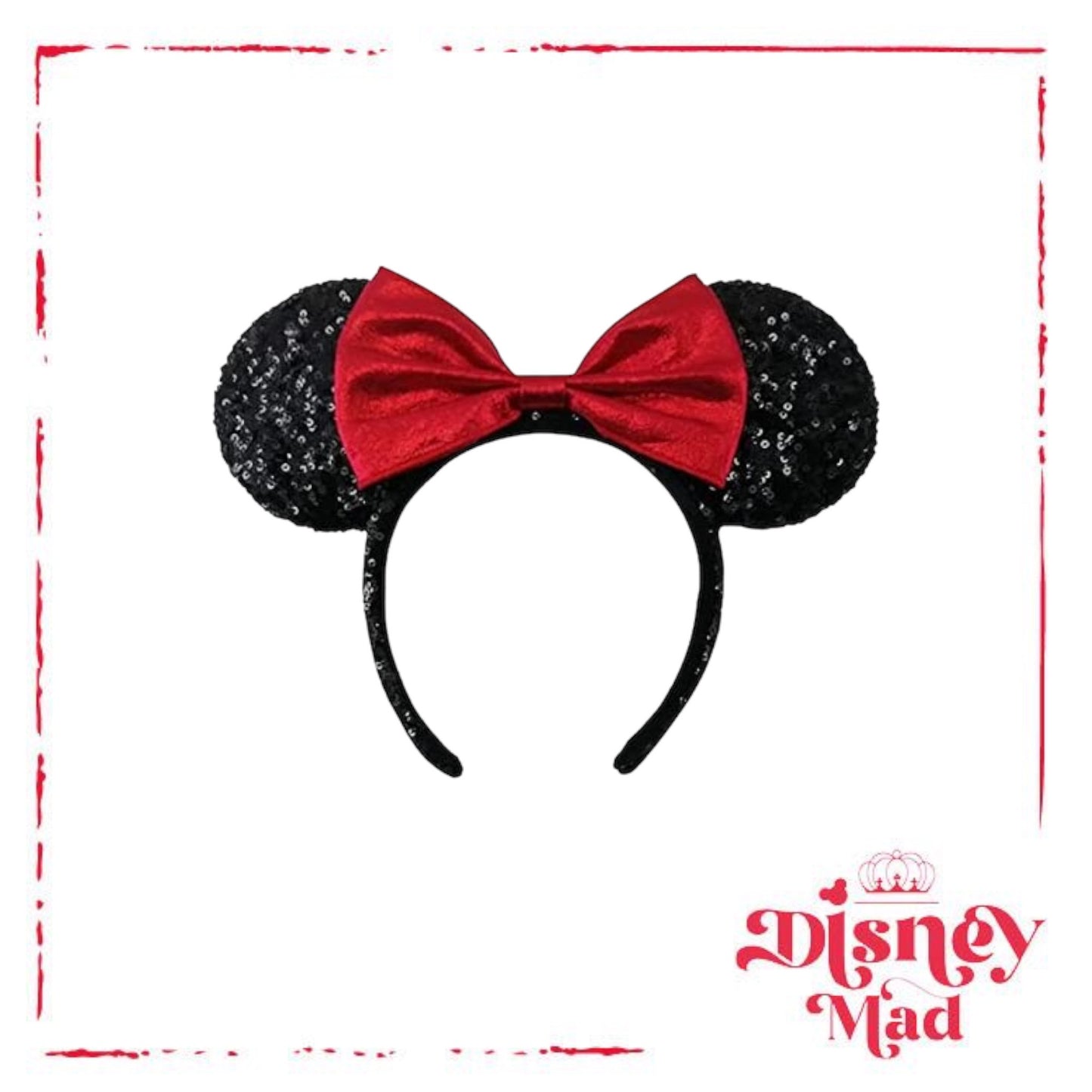 Disney Parks Minnie Mouse Sequined Ear Headband with Glitter Bow